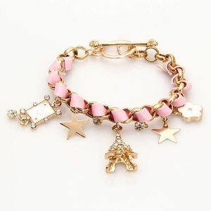 White OR Pink Paris Eiffel Tower Leather Rope Twisted Thru Unique Charm Bracelet